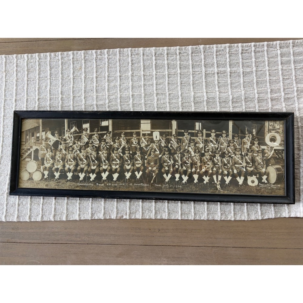 original panoramic military photo 1929 Band Infantry Regiment Camp Devens Mass
